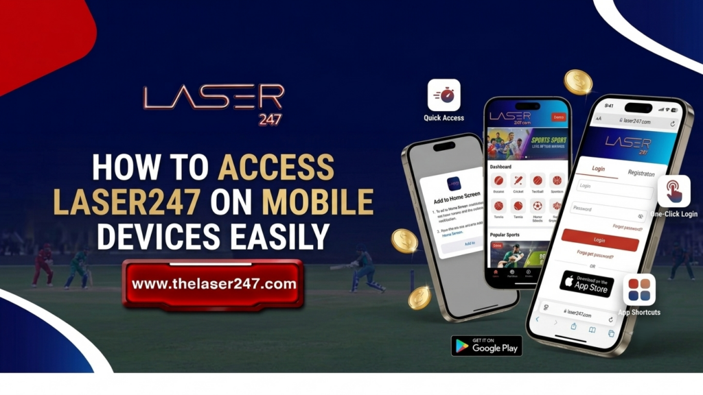 User accessing Laser247 on a smartphone with secure mobile login and account dashboard